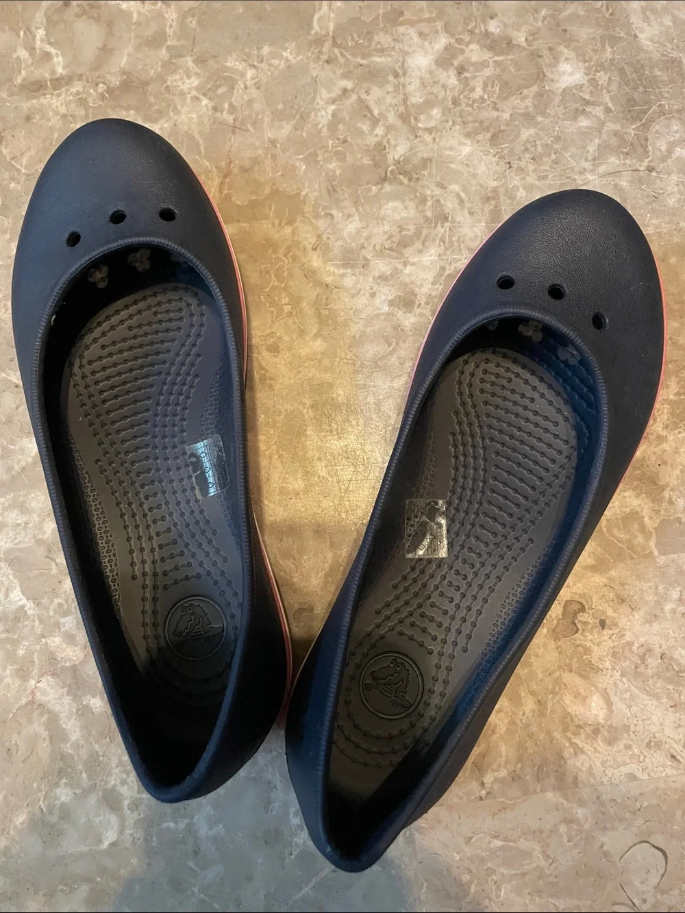 CROCS Navy Flats with Pink Accent Trim